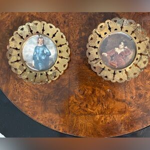 2 Brass Picture Frames 6” Antique Punched Tin Butterfly Made In England